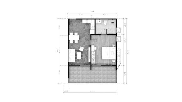 Планировка квартиры 1 спальня в корпусе Building R11 ABOV Patong in Patong Beach, Kathu, Phuket, Thailand, ЖК ABOV Patong № 11015 (2D)