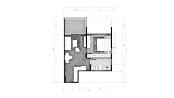 Планировка квартиры 1 спальня в корпусе Building R10 ABOV Patong in Patong Beach, Kathu, Phuket, Thailand, ЖК ABOV Patong № 11014 (2D)