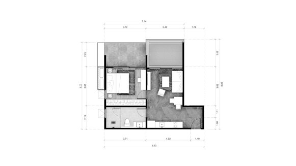 Планировка квартиры 1 спальня в корпусе Building R11 ABOV Patong in Patong Beach, Kathu, Phuket, Thailand, ЖК ABOV Patong № 11019 (2D)