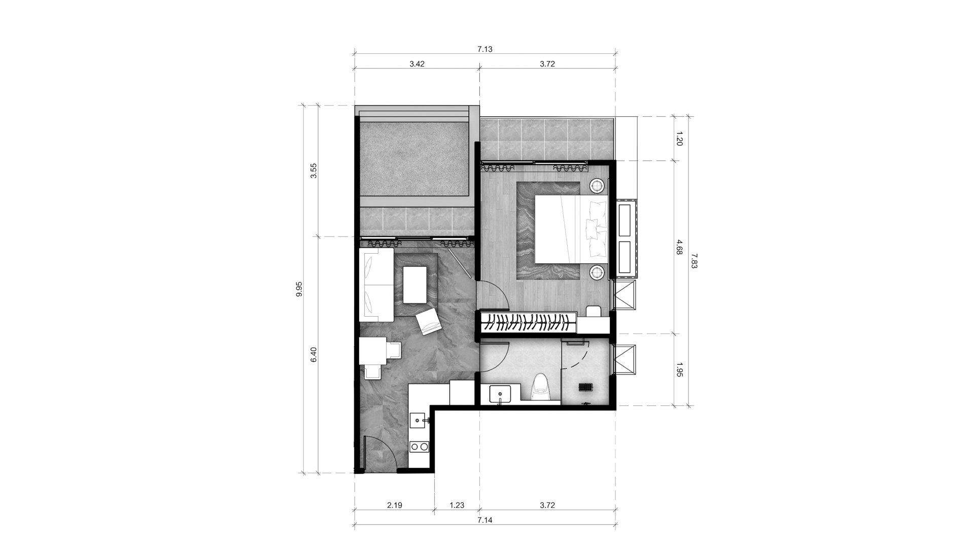 Планировка квартиры 1 спальня в корпусе Building R10 ABOV Patong in Patong Beach, Kathu, Phuket, Thailand, ЖК ABOV Patong № 11022