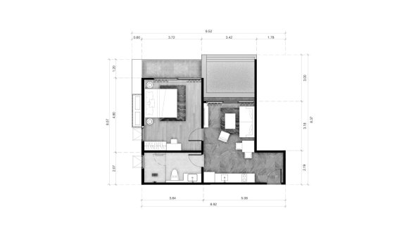 Планировка квартиры 1 спальня в корпусе Building R11 ABOV Patong in Patong Beach, Kathu, Phuket, Thailand, ЖК ABOV Patong № 11027 (2D)