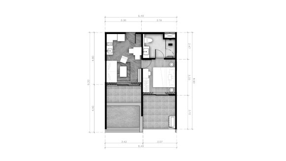Планировка квартиры 1 спальня в корпусе Building R12 ABOV Patong in Patong Beach, Kathu, Phuket, Thailand, ЖК ABOV Patong № 11024 (2D)