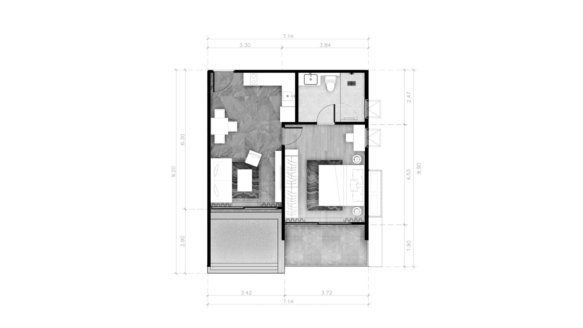 Apartment floor plan, 1 bedroom in building Building R13 ABOV Patong in Patong Beach, Kathu, Phuket, Thailand, ABOV Patong No. 11029