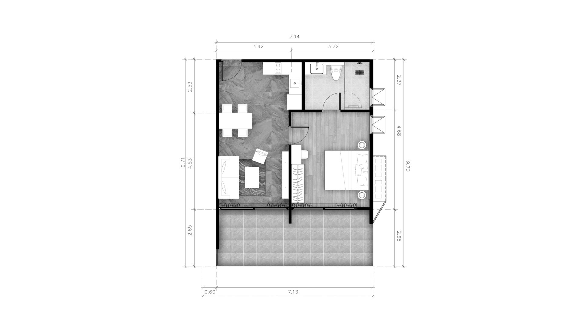 Apartment floor plan, 1 bedroom in building Building R11 ABOV Patong in Patong Beach, Kathu, Phuket, Thailand, ABOV Patong No. 11015